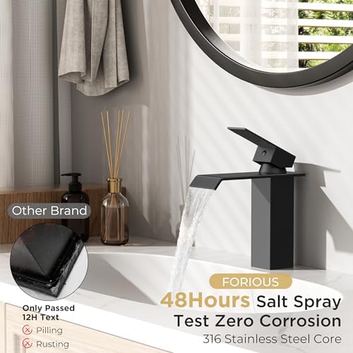 FORIOUS Bathroom Faucet 1 Hole Single Handle Vanity Sink Faucet Matte Black - Image 6