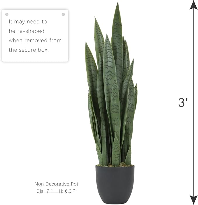 Worth Garden 3ft Artificial Snake Plant Fake Sansevieria Indoor Outdoor - Image 9