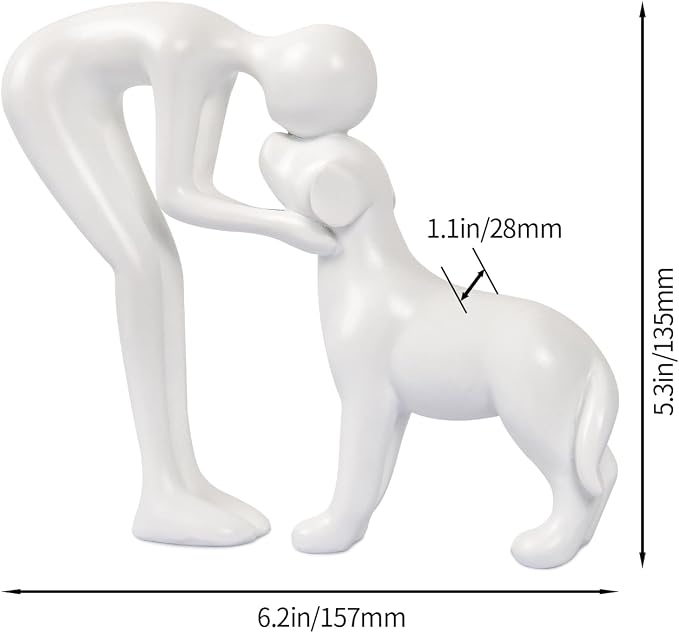 Abstract Person and Dog Sculpture Head-to-Head Figurine White | abstract - Image 4