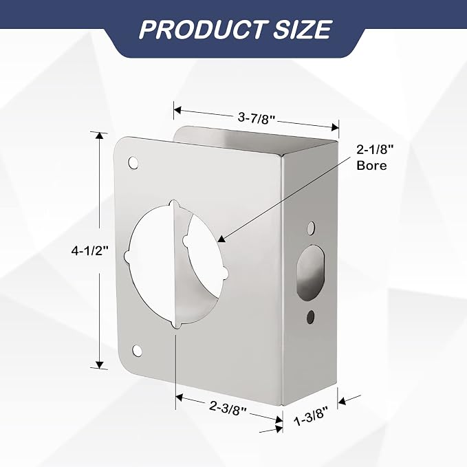 Door Reinforcement Plate, Stainless Steel, Fits 1-3/8" Doors, 2-3/8" Backset - Image 2