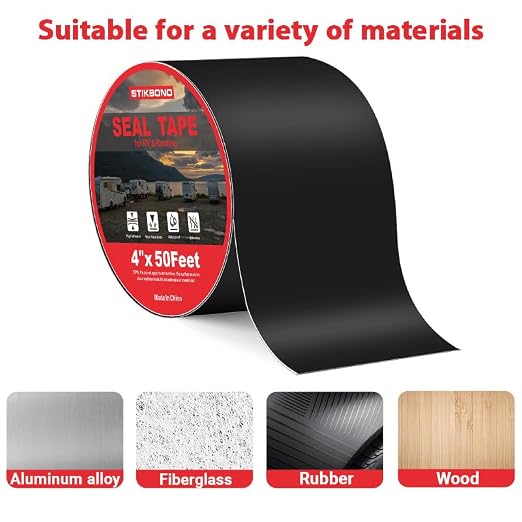 4" x 50Ft 1-Pack Black RV Sealant Tape, Waterproof Commercial Roof Tape - Image 3