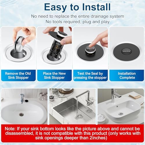 Bathroom Sink Drain Strainer, All Metal Pop-Up Sink Stopper - Image 4