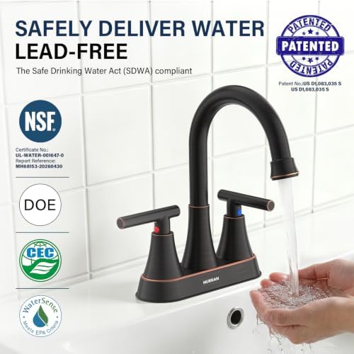 Bathroom Faucets, Hurran 4 inch Centerset 2-Handle Lead-Free - Image 2