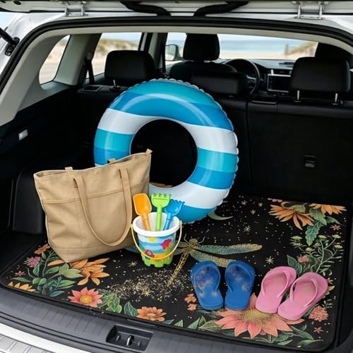 Flower Dragonfly Universal Car Trunk Mat, Waterproof Liner - Image 2