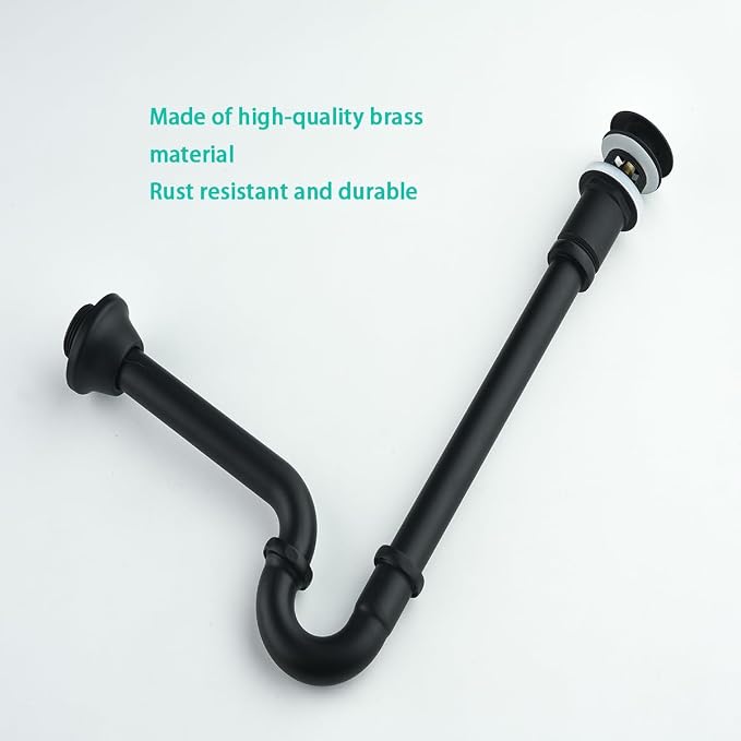 Brass P Trap with Pop Up Drain Stopper With Overflow, U-Shape 1 1/4 Slip Joint - Image 7