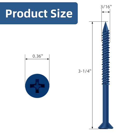 3/16" x 3-1/4" Concrete Screw Anchor Blue Flat Head Screws - Image 2