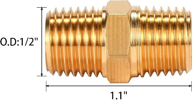 4 pcs Solid Brass Pipe Fitting, Hex Nipple, 1/4" x 1/4" NPT Male Pipe Adapter | - Image 3