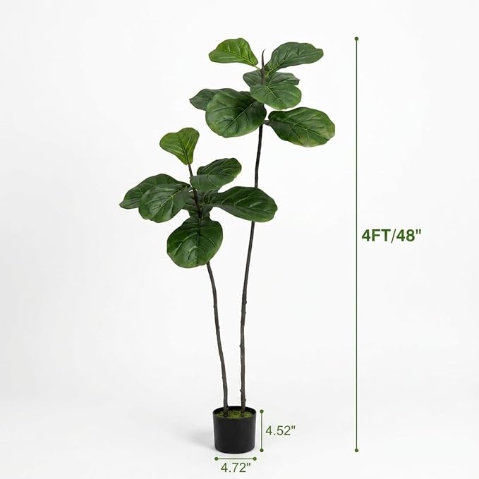 Artificial Fiddle Leaf Fig Tree 4FT Faux Large Tree | Fake Plants Tall Fake Tree - Image 2