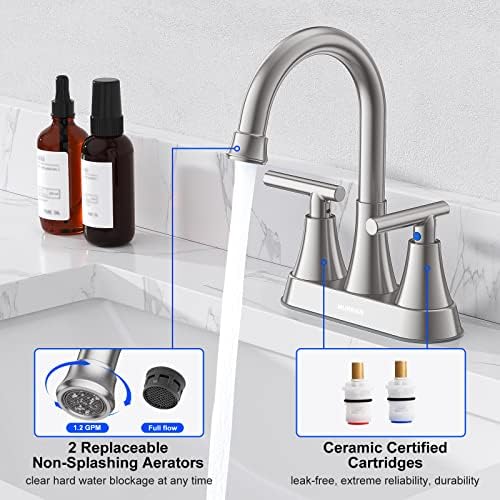 Bathroom Faucet, Hurran 4 inch Centerset 2-Handle Lead-Free, Brushed Nickel - Image 4