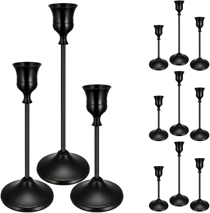 12PCS Brass Black Taper Candle Holders Set, Vintage Candlestick Holders | Tall by Ovveroche