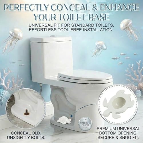 White Sea Turtle Ceramic Toilet Bolt Covers 2-Pack, Decorative Bathroom - Image 3