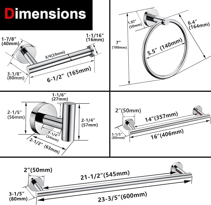 12 Pieces Polished Chrome Bathroom Hardware Accessories Set Hand Towel Ring - Image 7