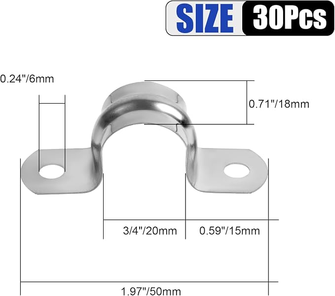 30Pcs 3/4 Inch Stainless Steel Conduit Clamps, 2 Hole Strap U Bracket Rigid - Image 3