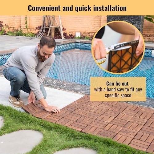 10 PCS Interlocking Deck Tiles, Crossed Pattern 12"x12" Acacia Wood Outdoor - Image 4