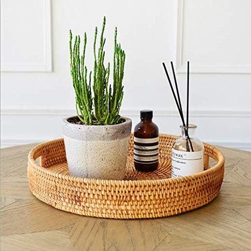 Rattan Round Serving Tray, Decorative Coffee Table Tray, Ottoman Hand Woven - Image 3