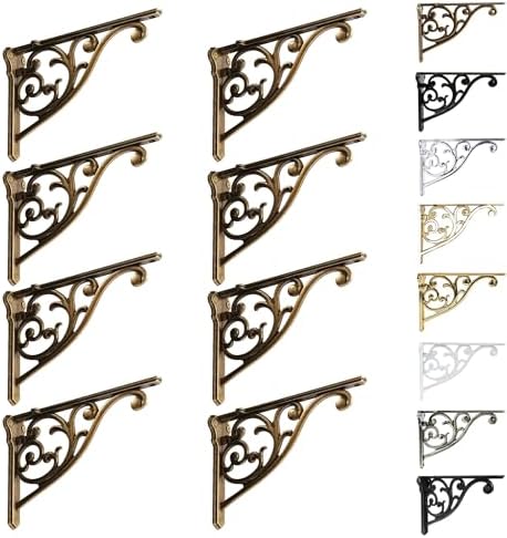 Khtumeware 8 Pack Antique Brass Shelf Bracket 8 Inch, Decorative Brackets by khtumeware