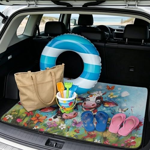 Cow Flower Car Trunk Mat Universal Fit 29"x39" - Image 2