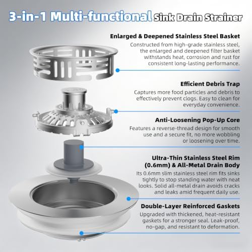 Hibbent Metal Kitchen Sink Drain Strainer and Stopper, Stainless Steel - Image 5