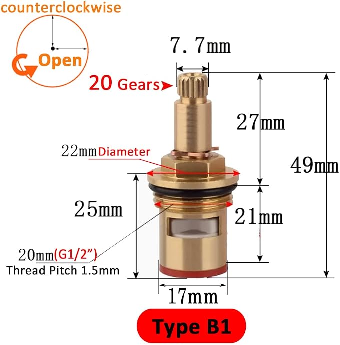 Faucet Ceramic Stem Cartridge Valve, G1/2" Brass Tap Ceramic Disc Cartridge - Image 2