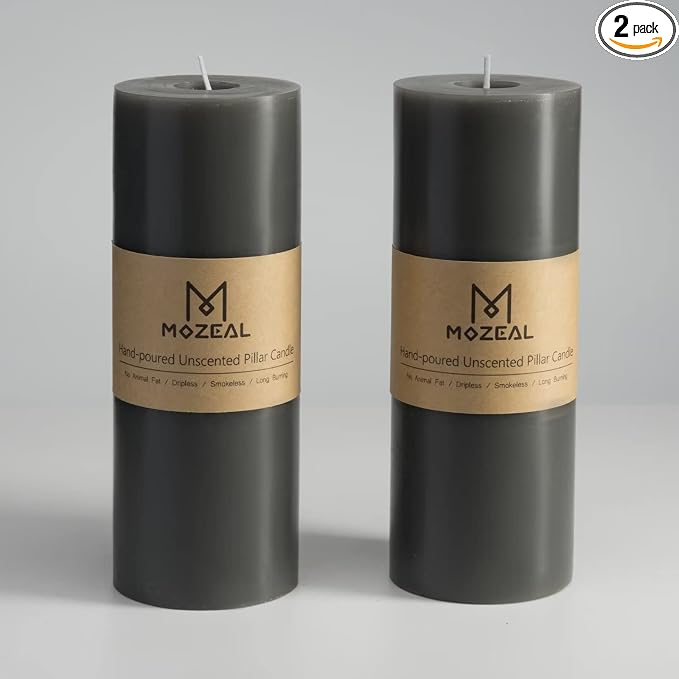 MOZEAL 3" x 8" Hand-Poured Unscented Large Candle, Smokeless Rustic Pillar by MOZEAL