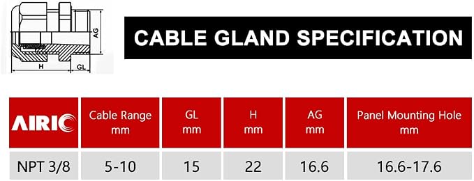 AIRIC 3/8" NPT Cable Glands Waterproof Connector Strain Relief Cord Grips | 12 - Image 7