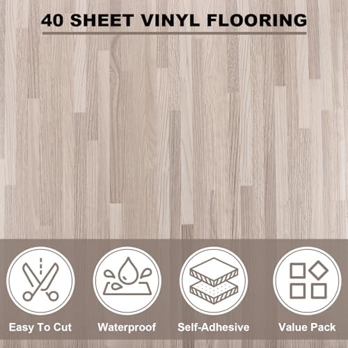 AKOLAFE 40 Sheet Vinyl Flooring 12x12 Peel and Stick Floor Tile Waterproof - Image 3