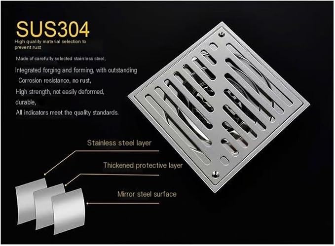 Shower Floor Drain, Shower Floor Drain Stainless Steel Square Grate Multiple - Image 4