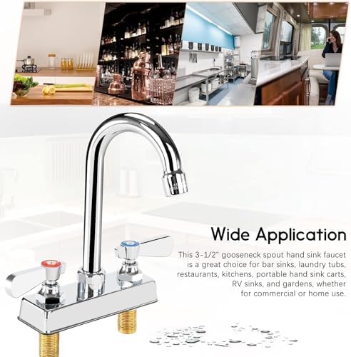 Commercial Bar Sink Faucet 4 Inch Center Deck Mount 3-1/2" Gooseneck Spout - Image 2