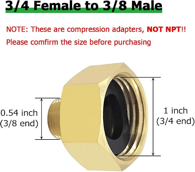 Hooshing 2PCS 3/4 GHT Female to 3/8 Compression Male Water Line Fittings | - Image 2