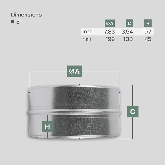 Vent Systems 8'' Inch Galvanized Steel Duct Connector - Image 2