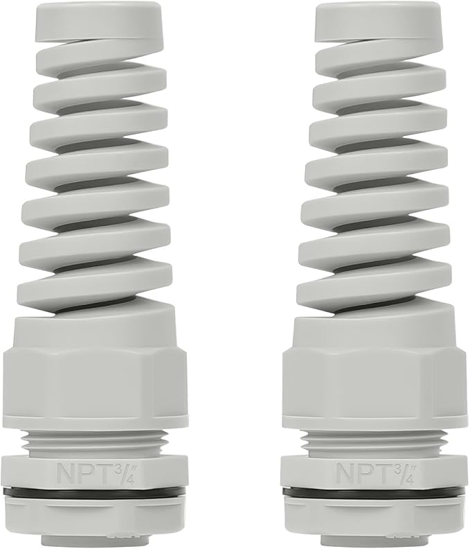 2Pcs NPT 3/4" IP68 Waterproof Cable Gland Flex Spiral Strain Relief Grey Nylon by LeMotech