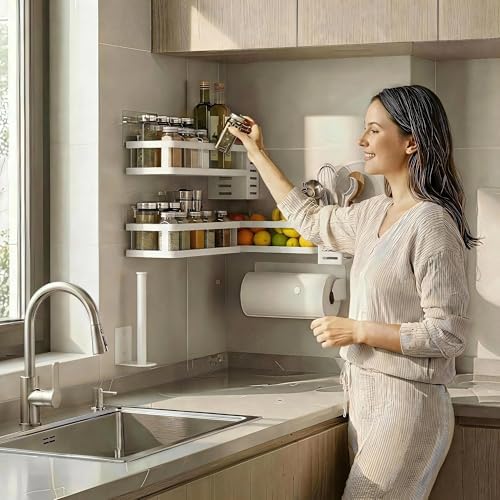 PUSDON 5-in-1 Shower Caddy & Kitchen Organizer Set, Wall Mount Wide Spice Rack - Image 5