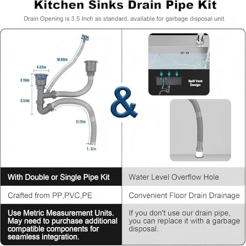 Double Kitchen Sink Drain Kit, Adjustable All-in-One P-Trap Pipe - Image 4