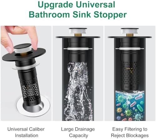 Bathroom Sink Drain Strainer, Universal Pop-Up Sink Stopper Hair Catcher - Image 3