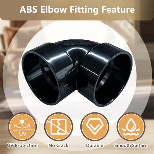 LESSO 3" 90 Degree ABS Elbow Pipe Fittings, DWV Black - Image 4