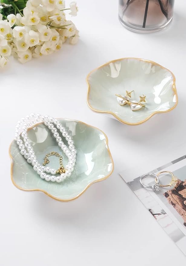 JAMEND CLXP Lotus Leaf Shape Decorative Ring Tray, Small Key Bowl, Ceramic - Image 2
