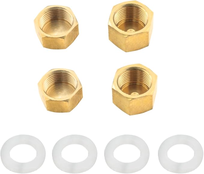 4pcs Brass Pipe Caps with Rubber Washers 3/8 inch NPT Female Pipe Plugs Hex by Unknown