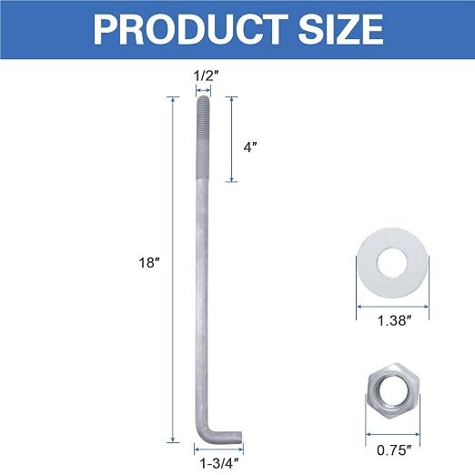 1/2" x 18" Concrete Anchor Bolts L Shaped, Hot-Dip Galvanized - Image 2