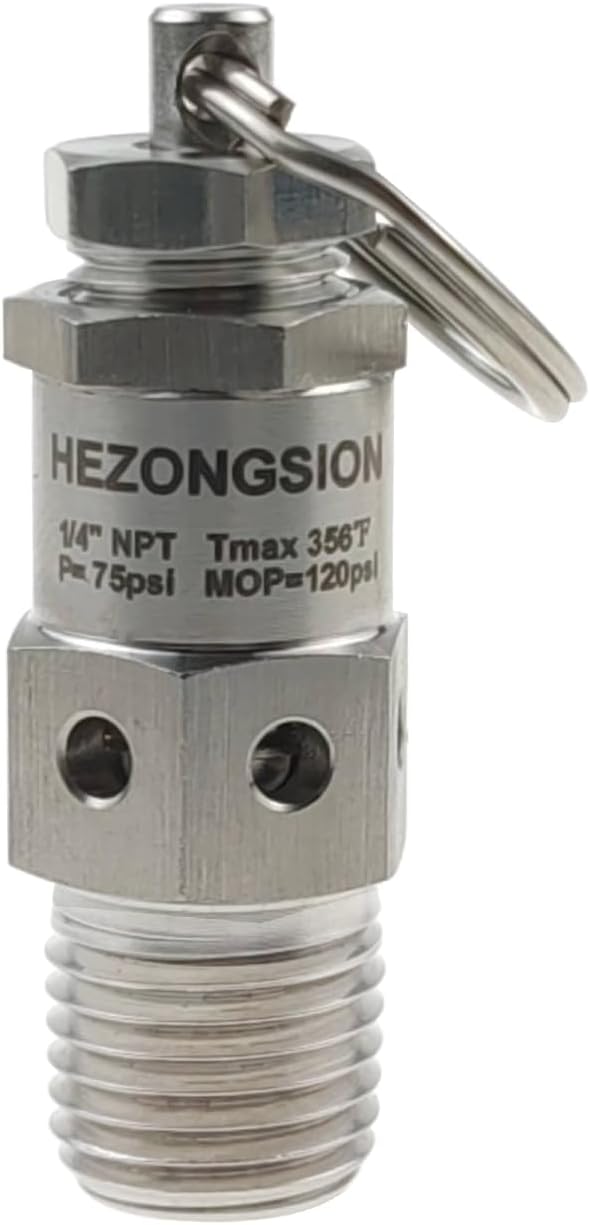 1/4" NPT Male Stainless Steel SS304 Mini Adjustable Relief Safety Valve by HEZONGSION