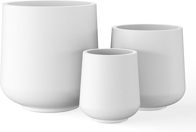Kante Set of 3 White Concrete Curved Planters 16.5" 13" 9.4" Dia | Drainage by Unknown