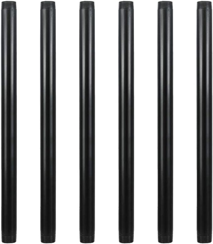 6 Pack 3/4" × 16" Pre-Cut Black Metal Pipe, Industrial Steel Fits Standard by GeilSpace