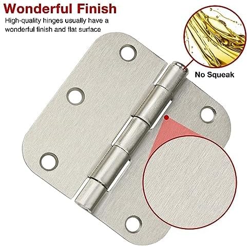 TDCHINGES 3 1/2" Satin/Brushed Nickel Door Hinges 3.5" 5/8" Rounded 12 Pack | - Image 2