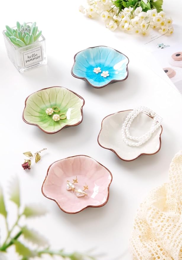 Ice Cracking Leaf Jewelry Dish, Decorative Ring Holder Small Trinket Tray Bowl - Image 4