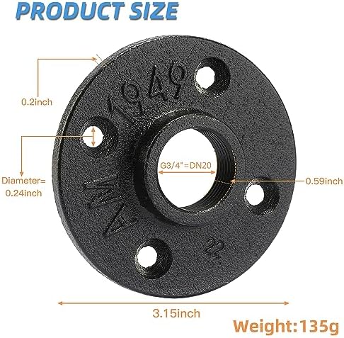 Heavy Duty 3/4" Black Floor Flange, Home TZH 30 Pack Malleable iron Pipe Flange - Image 2