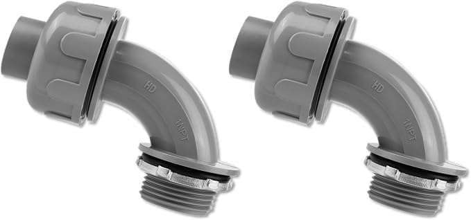2-Pack 1 Inch NPT Liquid Tight PVC 90 Degree Conduit Connectors | elbow angle by Joyangy
