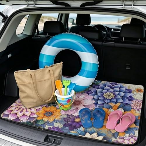 Purple Floral Car Trunk Mat Universal Fit 29"x39" - Image 2