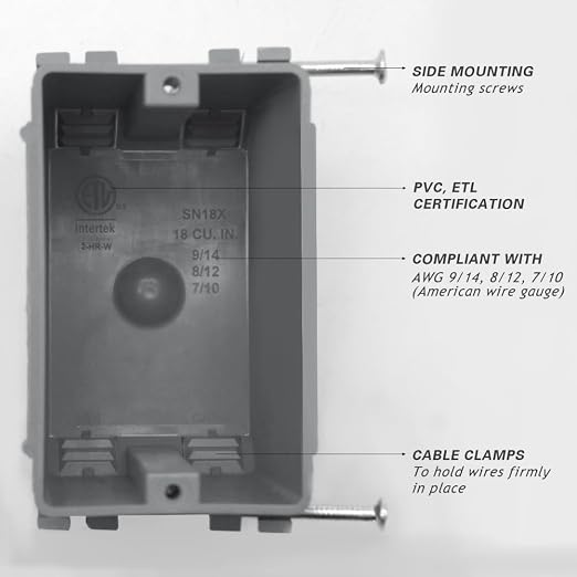 1-Gang PVC New Work Outlet Box, 18 Cubic Inch Switch Box | Gray New Work - Image 5