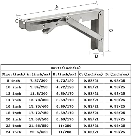 16 Inch Folding Shelf Brackets, 2 Pack Stainless Steel Heavy Duty L Bracket - Image 3