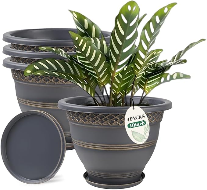 10 Inch Plaid Plant Pots 4 Pack by Usocik