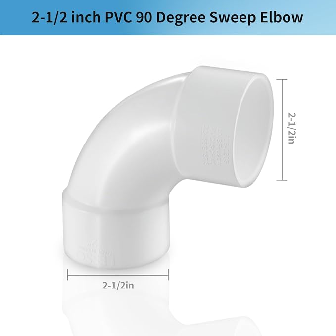 LESSO PVC Pipe Fitting 2-1/2 Inch 90° Sweep Elbow | High-Flow Capacity - Image 2